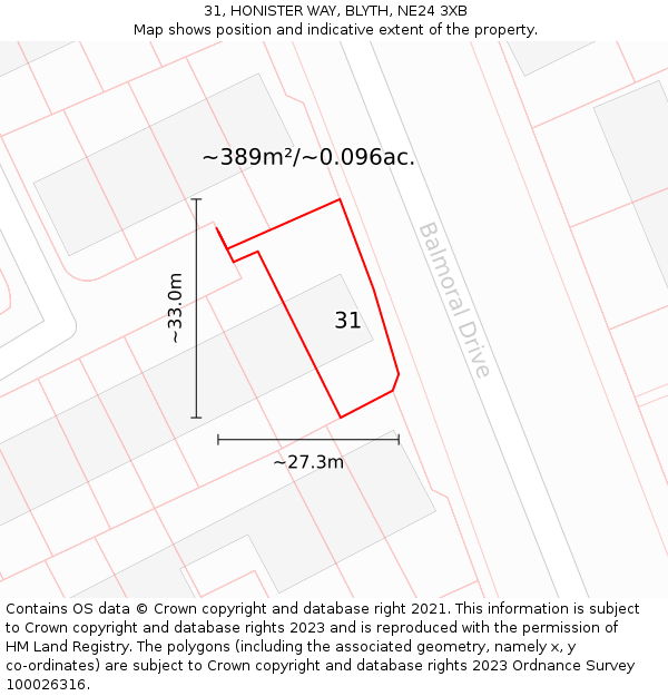 31, HONISTER WAY, BLYTH, NE24 3XB: Plot and title map