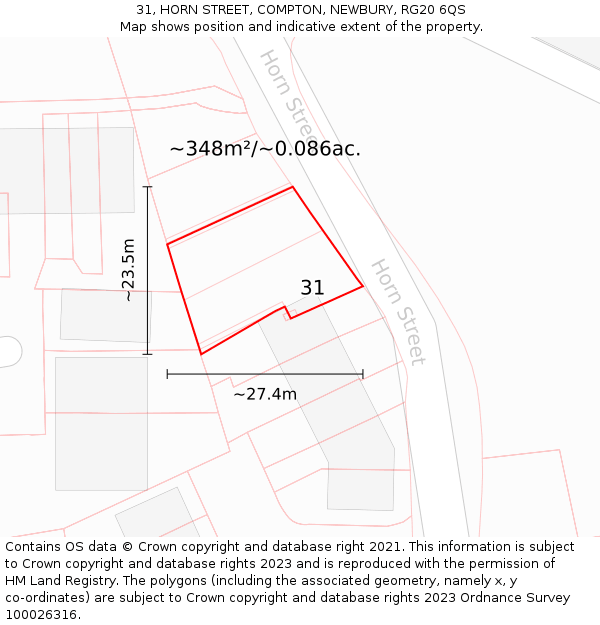31, HORN STREET, COMPTON, NEWBURY, RG20 6QS: Plot and title map