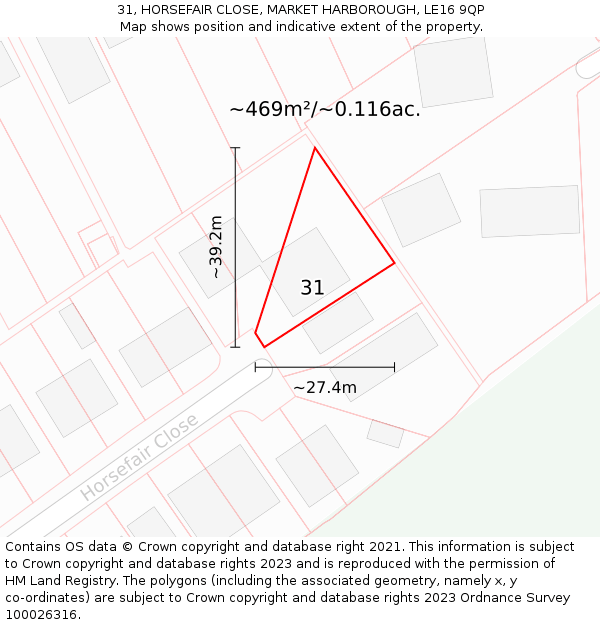 31, HORSEFAIR CLOSE, MARKET HARBOROUGH, LE16 9QP: Plot and title map