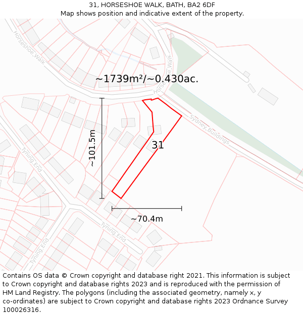 31, HORSESHOE WALK, BATH, BA2 6DF: Plot and title map
