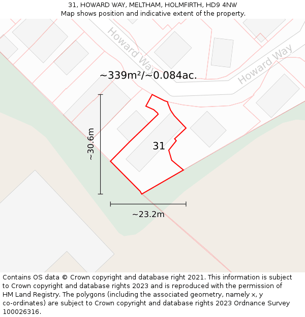 31, HOWARD WAY, MELTHAM, HOLMFIRTH, HD9 4NW: Plot and title map