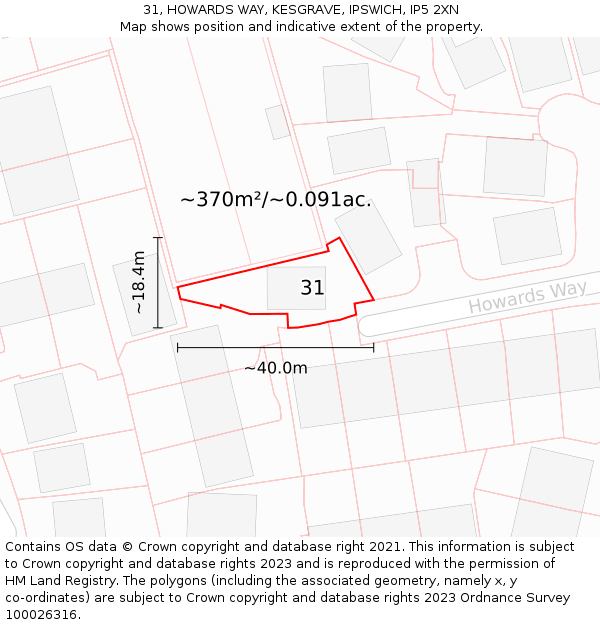 31, HOWARDS WAY, KESGRAVE, IPSWICH, IP5 2XN: Plot and title map
