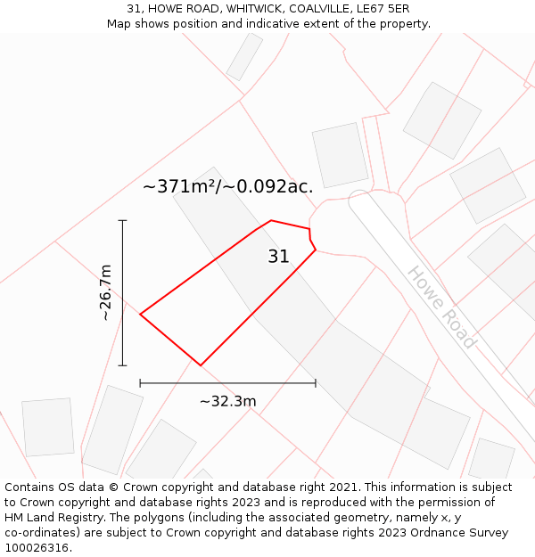 31, HOWE ROAD, WHITWICK, COALVILLE, LE67 5ER: Plot and title map