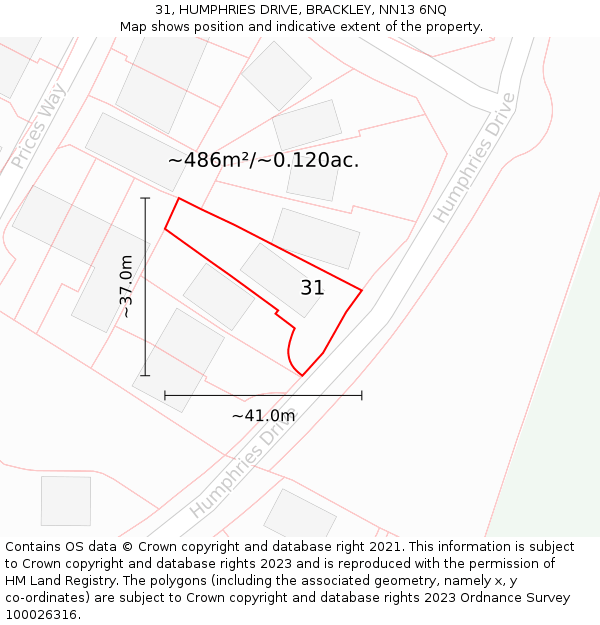 31, HUMPHRIES DRIVE, BRACKLEY, NN13 6NQ: Plot and title map