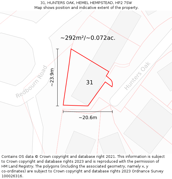 31, HUNTERS OAK, HEMEL HEMPSTEAD, HP2 7SW: Plot and title map