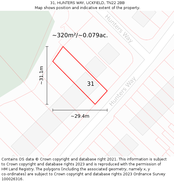 31, HUNTERS WAY, UCKFIELD, TN22 2BB: Plot and title map