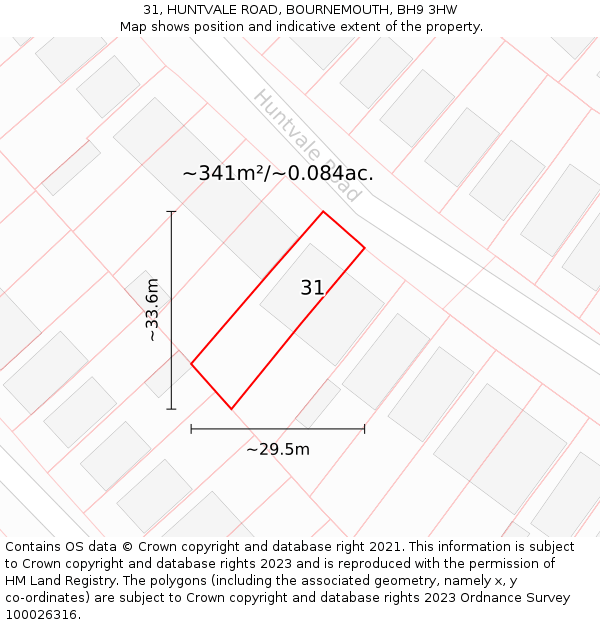 31, HUNTVALE ROAD, BOURNEMOUTH, BH9 3HW: Plot and title map