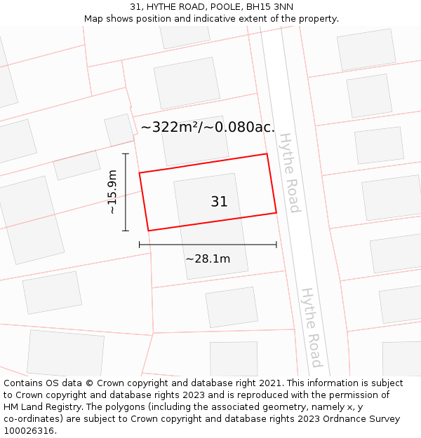 31, HYTHE ROAD, POOLE, BH15 3NN: Plot and title map