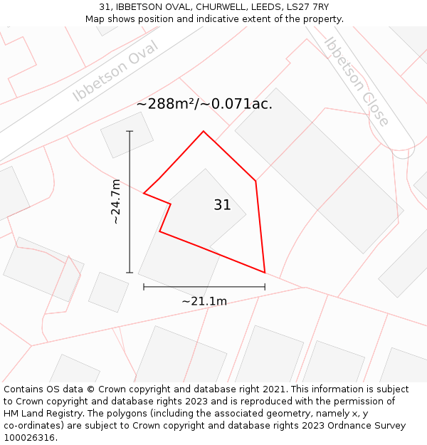 31, IBBETSON OVAL, CHURWELL, LEEDS, LS27 7RY: Plot and title map
