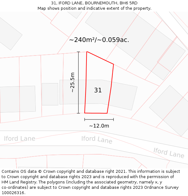 31, IFORD LANE, BOURNEMOUTH, BH6 5RD: Plot and title map