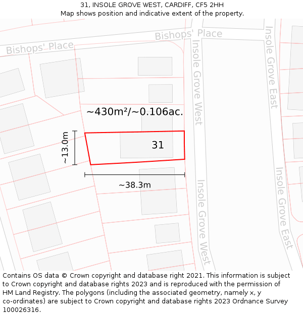 31, INSOLE GROVE WEST, CARDIFF, CF5 2HH: Plot and title map
