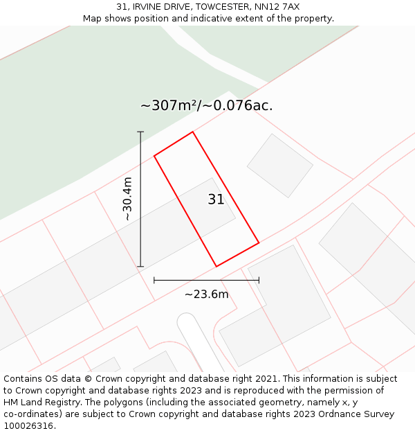 31, IRVINE DRIVE, TOWCESTER, NN12 7AX: Plot and title map