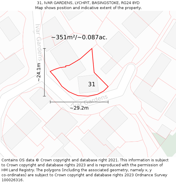 31, IVAR GARDENS, LYCHPIT, BASINGSTOKE, RG24 8YD: Plot and title map