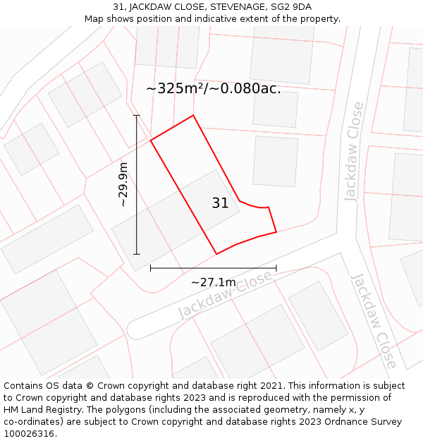 31, JACKDAW CLOSE, STEVENAGE, SG2 9DA: Plot and title map