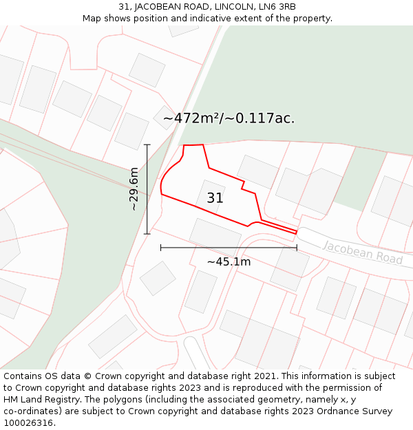 31, JACOBEAN ROAD, LINCOLN, LN6 3RB: Plot and title map