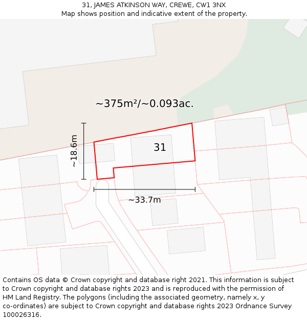 31, JAMES ATKINSON WAY, CREWE, CW1 3NX: Plot and title map