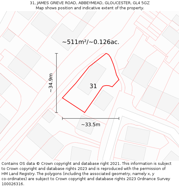 31, JAMES GRIEVE ROAD, ABBEYMEAD, GLOUCESTER, GL4 5GZ: Plot and title map