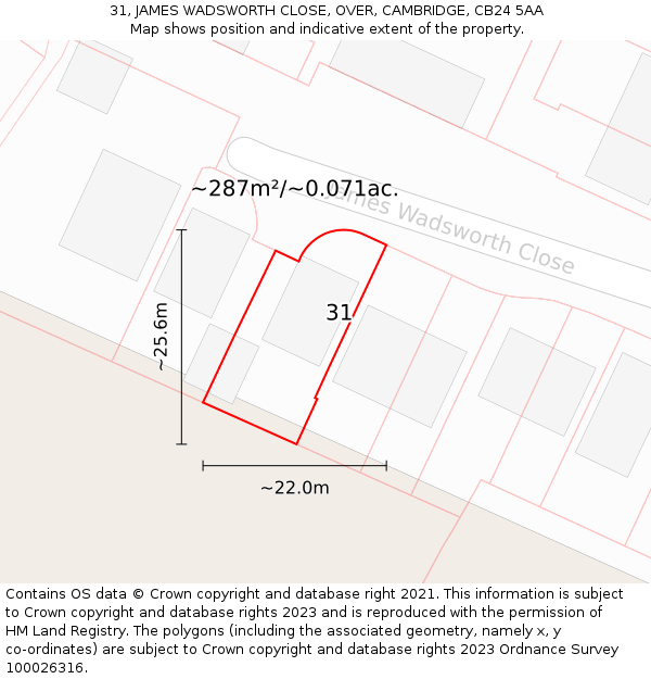 31, JAMES WADSWORTH CLOSE, OVER, CAMBRIDGE, CB24 5AA: Plot and title map