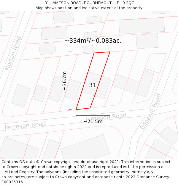 31, JAMESON ROAD, BOURNEMOUTH, BH9 2QG: Plot and title map