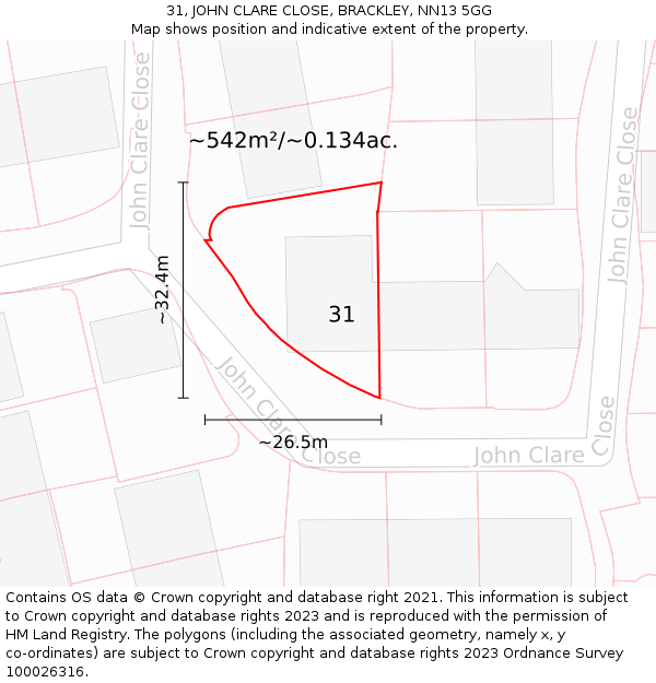 31, JOHN CLARE CLOSE, BRACKLEY, NN13 5GG: Plot and title map