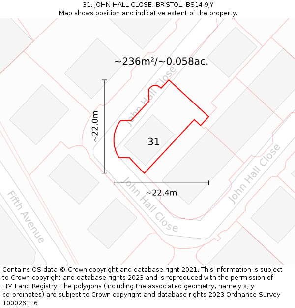 31, JOHN HALL CLOSE, BRISTOL, BS14 9JY: Plot and title map