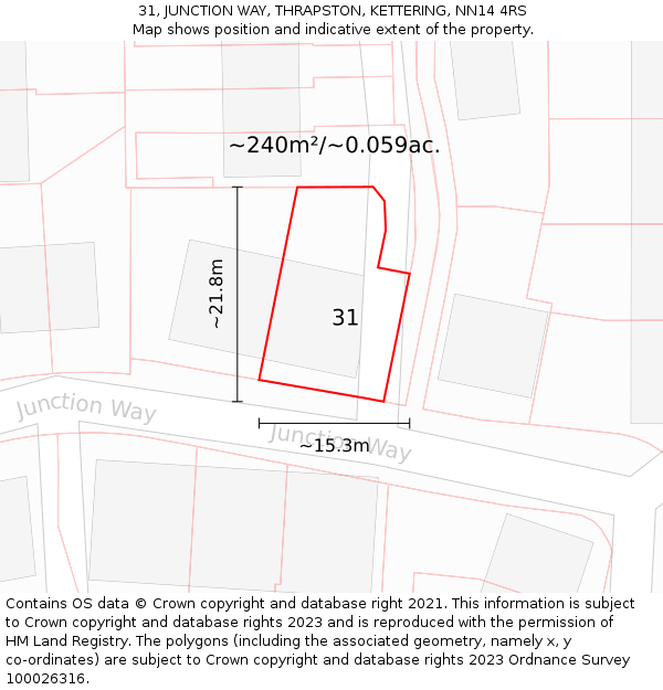 31, JUNCTION WAY, THRAPSTON, KETTERING, NN14 4RS: Plot and title map