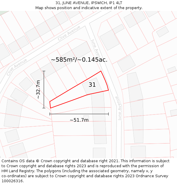 31, JUNE AVENUE, IPSWICH, IP1 4LT: Plot and title map