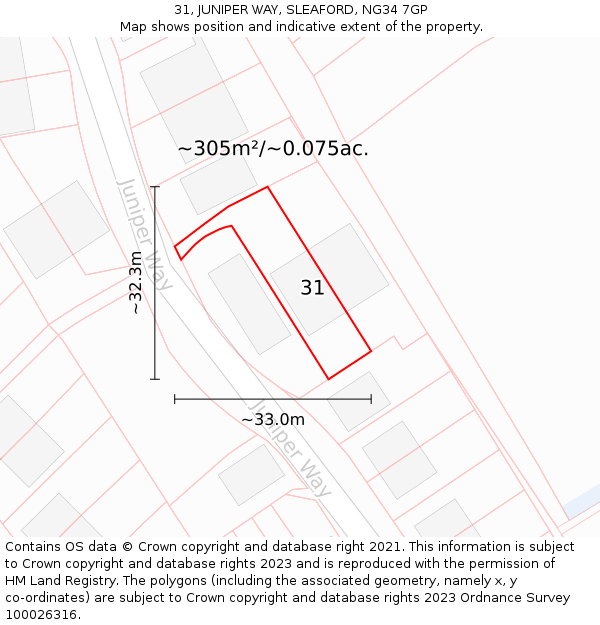 31, JUNIPER WAY, SLEAFORD, NG34 7GP: Plot and title map