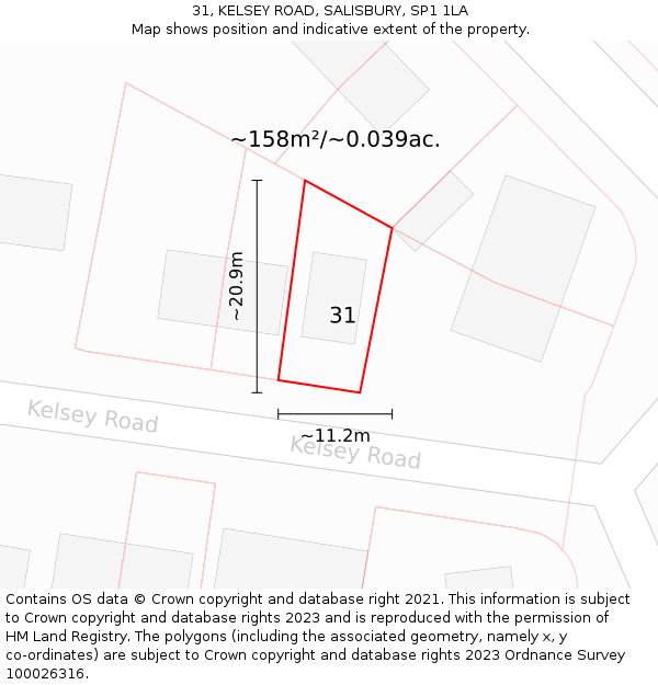 31, KELSEY ROAD, SALISBURY, SP1 1LA: Plot and title map