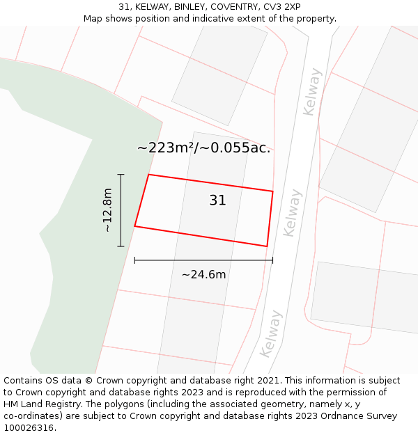 31, KELWAY, BINLEY, COVENTRY, CV3 2XP: Plot and title map