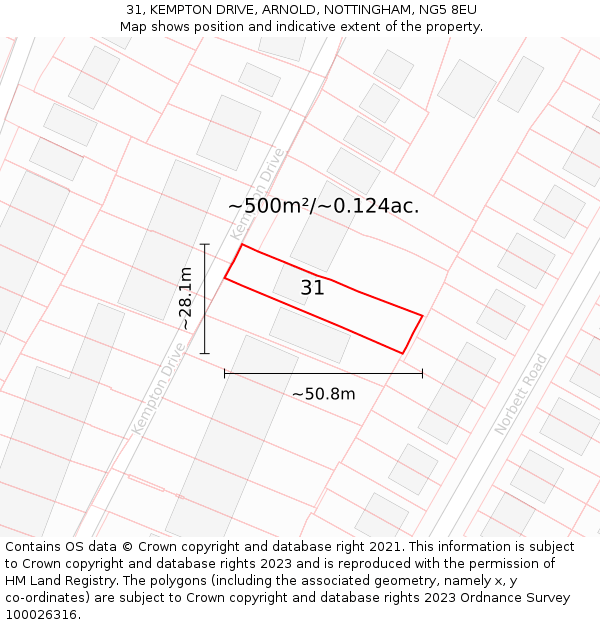 31, KEMPTON DRIVE, ARNOLD, NOTTINGHAM, NG5 8EU: Plot and title map