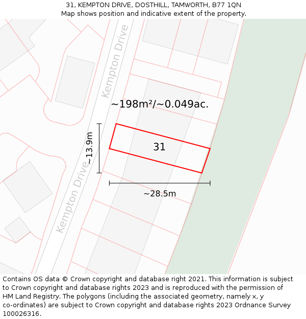 31, KEMPTON DRIVE, DOSTHILL, TAMWORTH, B77 1QN: Plot and title map