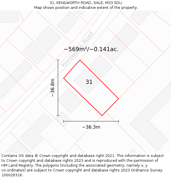 31, KENILWORTH ROAD, SALE, M33 5DU: Plot and title map