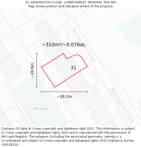 31, KENSINGTON CLOSE, LOWER EARLEY, READING, RG6 4EY: Plot and title map