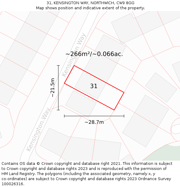 31, KENSINGTON WAY, NORTHWICH, CW9 8GG: Plot and title map