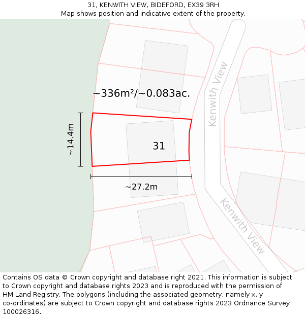 31, KENWITH VIEW, BIDEFORD, EX39 3RH: Plot and title map