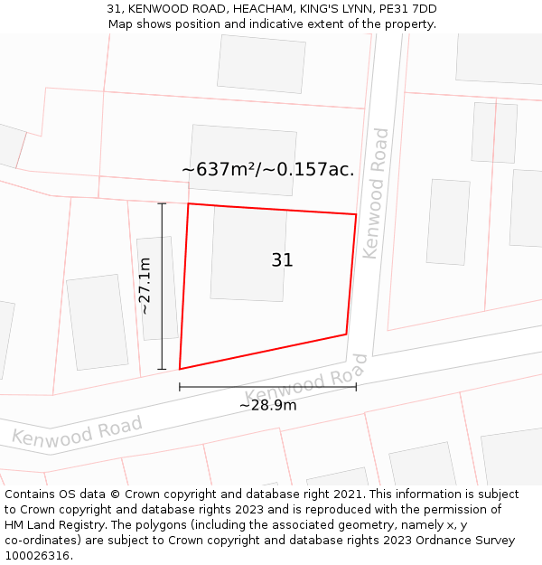 31, KENWOOD ROAD, HEACHAM, KING'S LYNN, PE31 7DD: Plot and title map