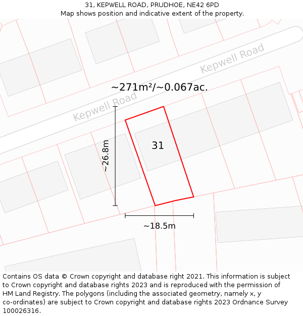 31, KEPWELL ROAD, PRUDHOE, NE42 6PD: Plot and title map