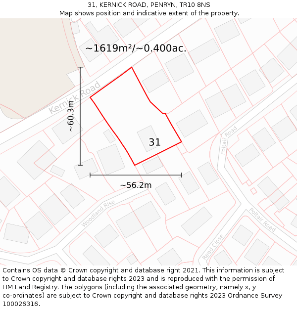 31, KERNICK ROAD, PENRYN, TR10 8NS: Plot and title map