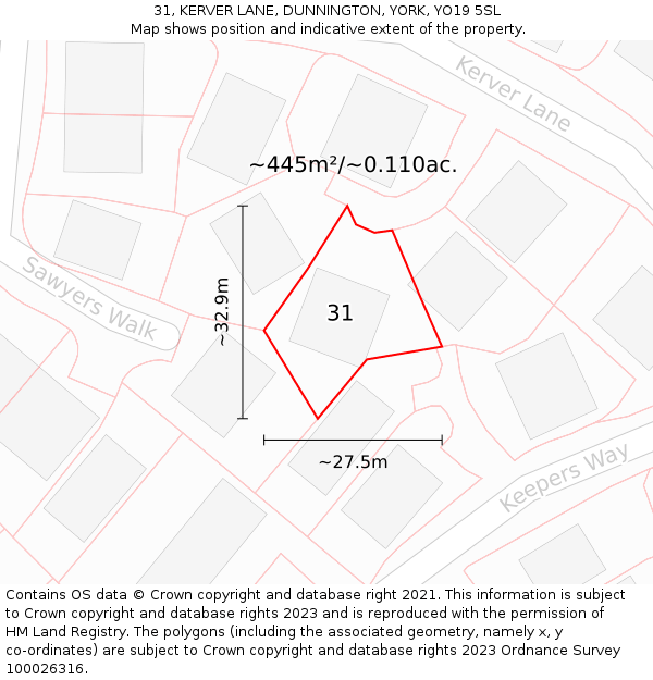 31, KERVER LANE, DUNNINGTON, YORK, YO19 5SL: Plot and title map