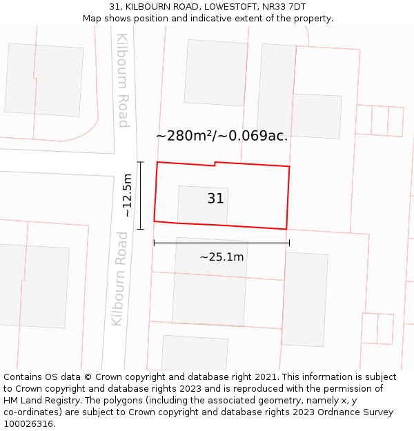 31, KILBOURN ROAD, LOWESTOFT, NR33 7DT: Plot and title map
