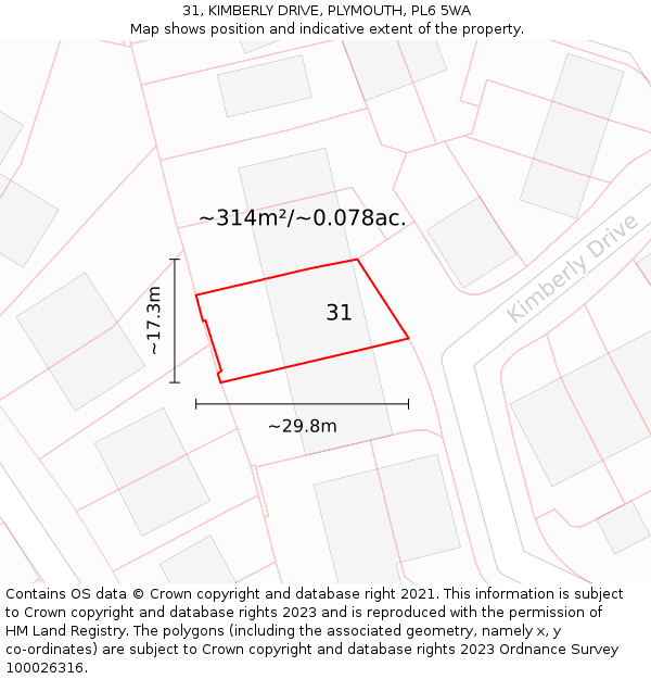 31, KIMBERLY DRIVE, PLYMOUTH, PL6 5WA: Plot and title map