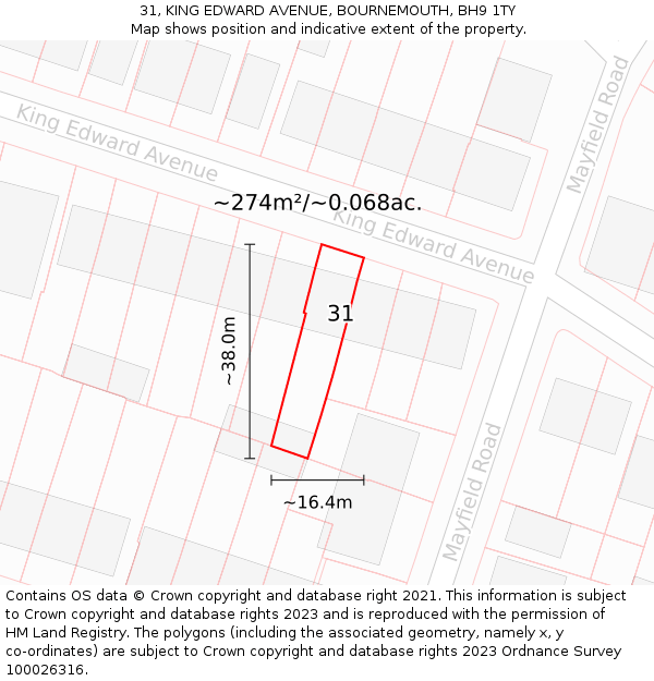 31, KING EDWARD AVENUE, BOURNEMOUTH, BH9 1TY: Plot and title map