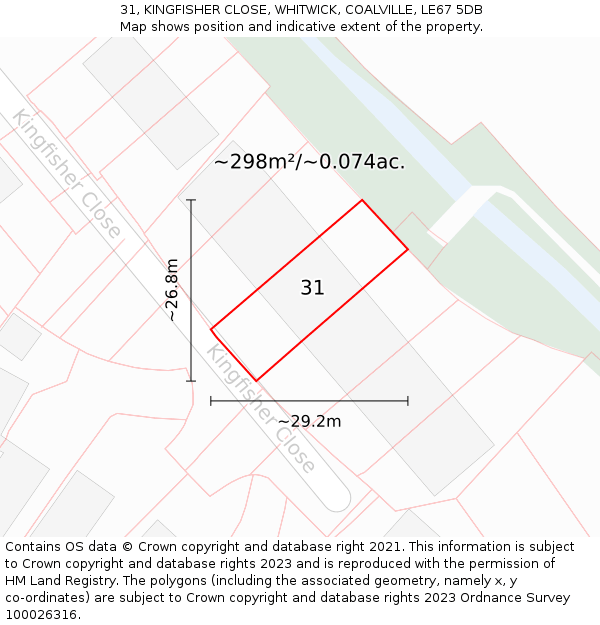31, KINGFISHER CLOSE, WHITWICK, COALVILLE, LE67 5DB: Plot and title map