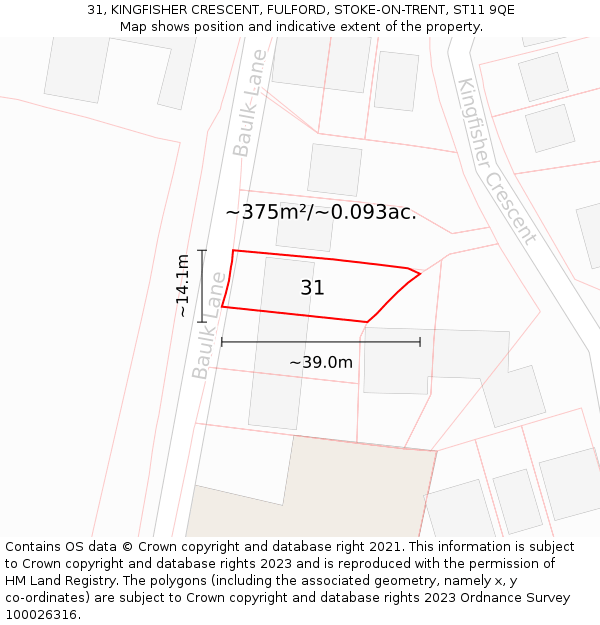 31, KINGFISHER CRESCENT, FULFORD, STOKE-ON-TRENT, ST11 9QE: Plot and title map