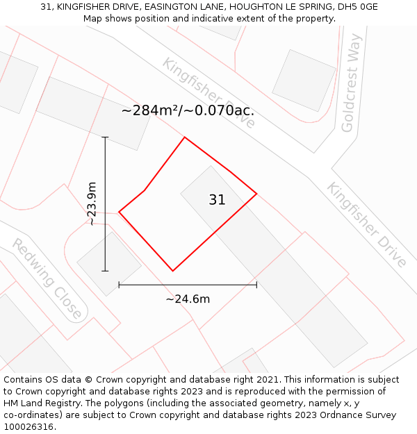 31, KINGFISHER DRIVE, EASINGTON LANE, HOUGHTON LE SPRING, DH5 0GE: Plot and title map