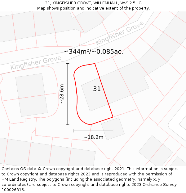 31, KINGFISHER GROVE, WILLENHALL, WV12 5HG: Plot and title map