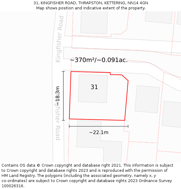 31, KINGFISHER ROAD, THRAPSTON, KETTERING, NN14 4GN: Plot and title map