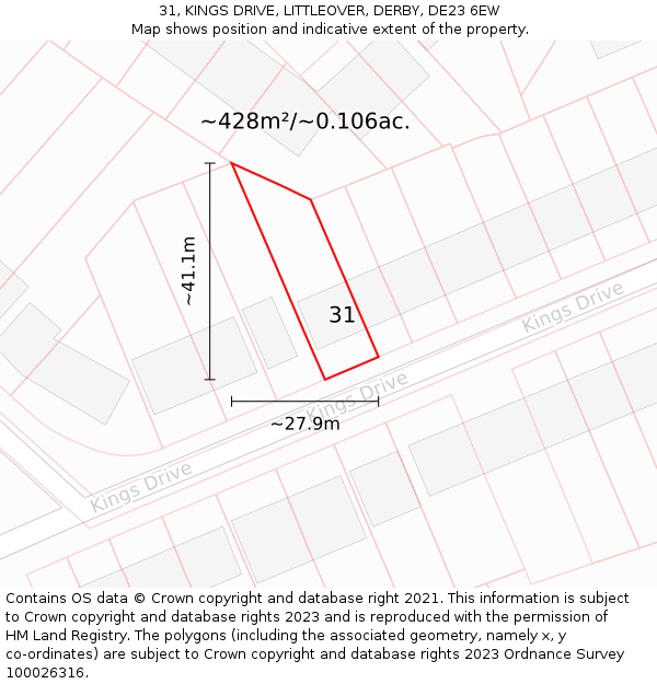 31, KINGS DRIVE, LITTLEOVER, DERBY, DE23 6EW: Plot and title map