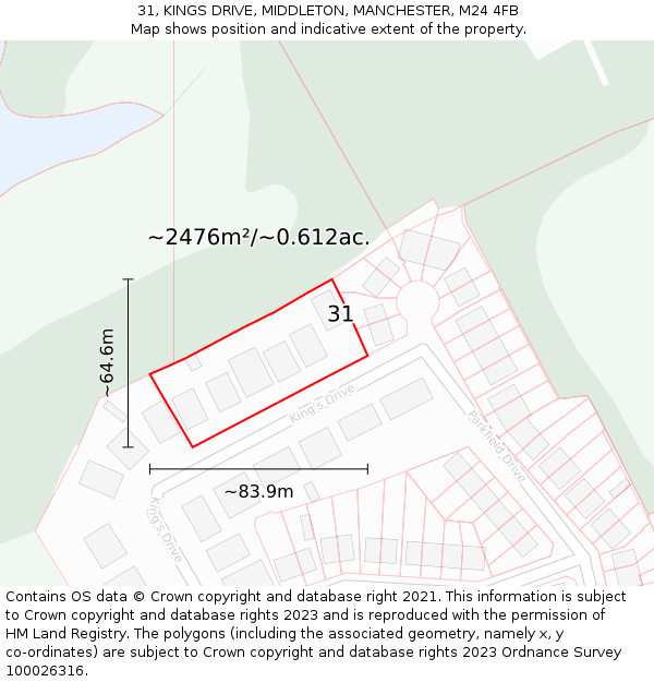 31, KINGS DRIVE, MIDDLETON, MANCHESTER, M24 4FB: Plot and title map